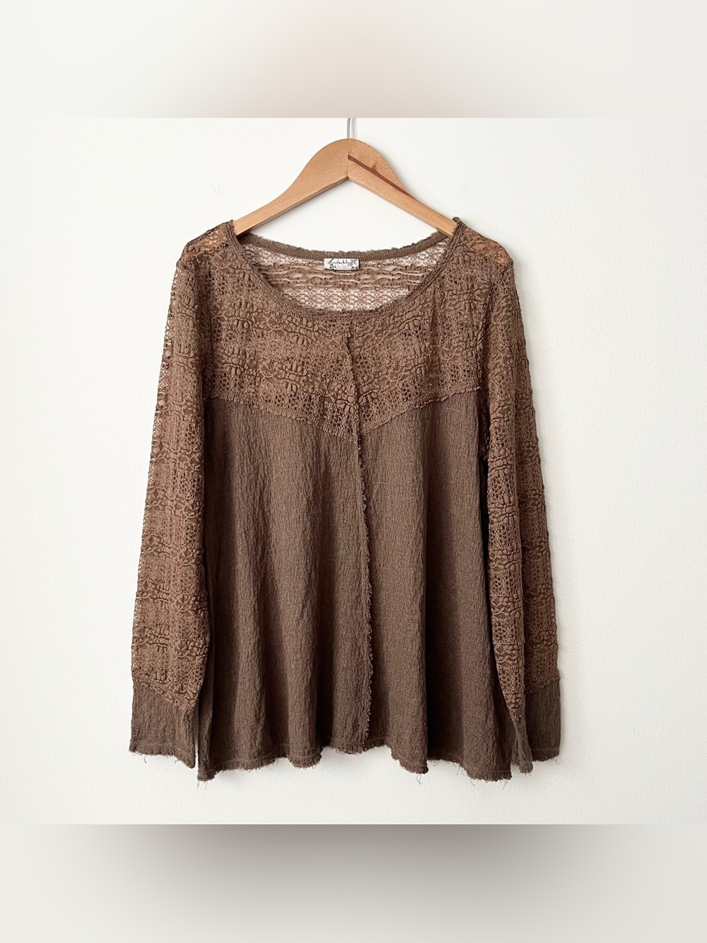 Intimately Free People Women's Gauzy Lace Top Size S Brown Featherweight Wool
